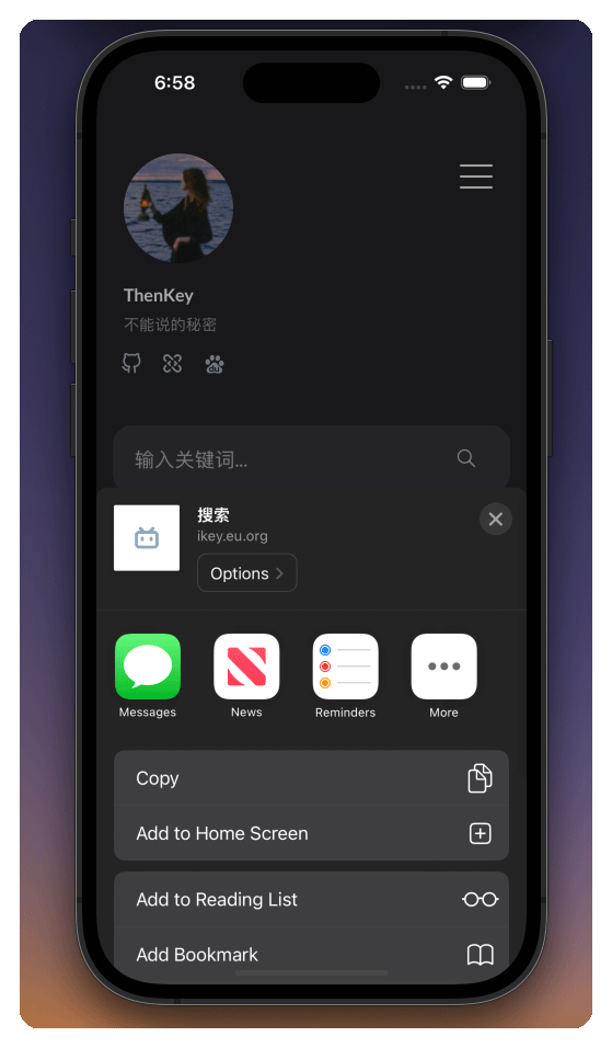 你应该能看到这个界面，点击 Add to Home Screen / 添加到主屏幕