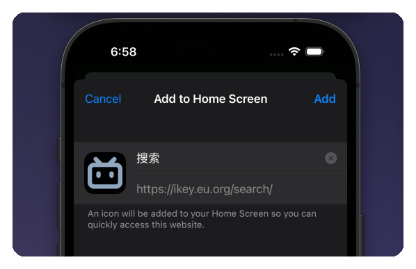 点击 Add / 添加 以添加到主屏幕